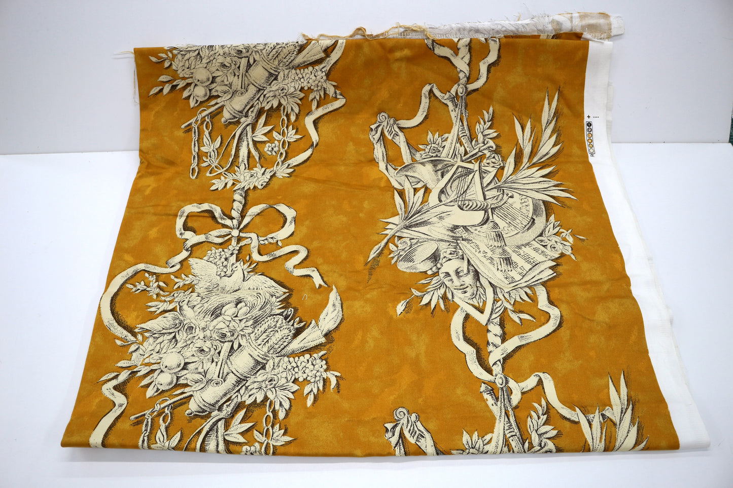 Golden Toile Cotton Fabric – 54" x 2.5 Yards | Vintage-Inspired Print