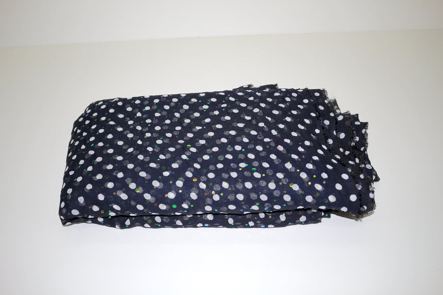 Navy Polka Dot Sheer Fabric with Sequins – 54" x 5.75 Yards | Sparkly & Lightweight