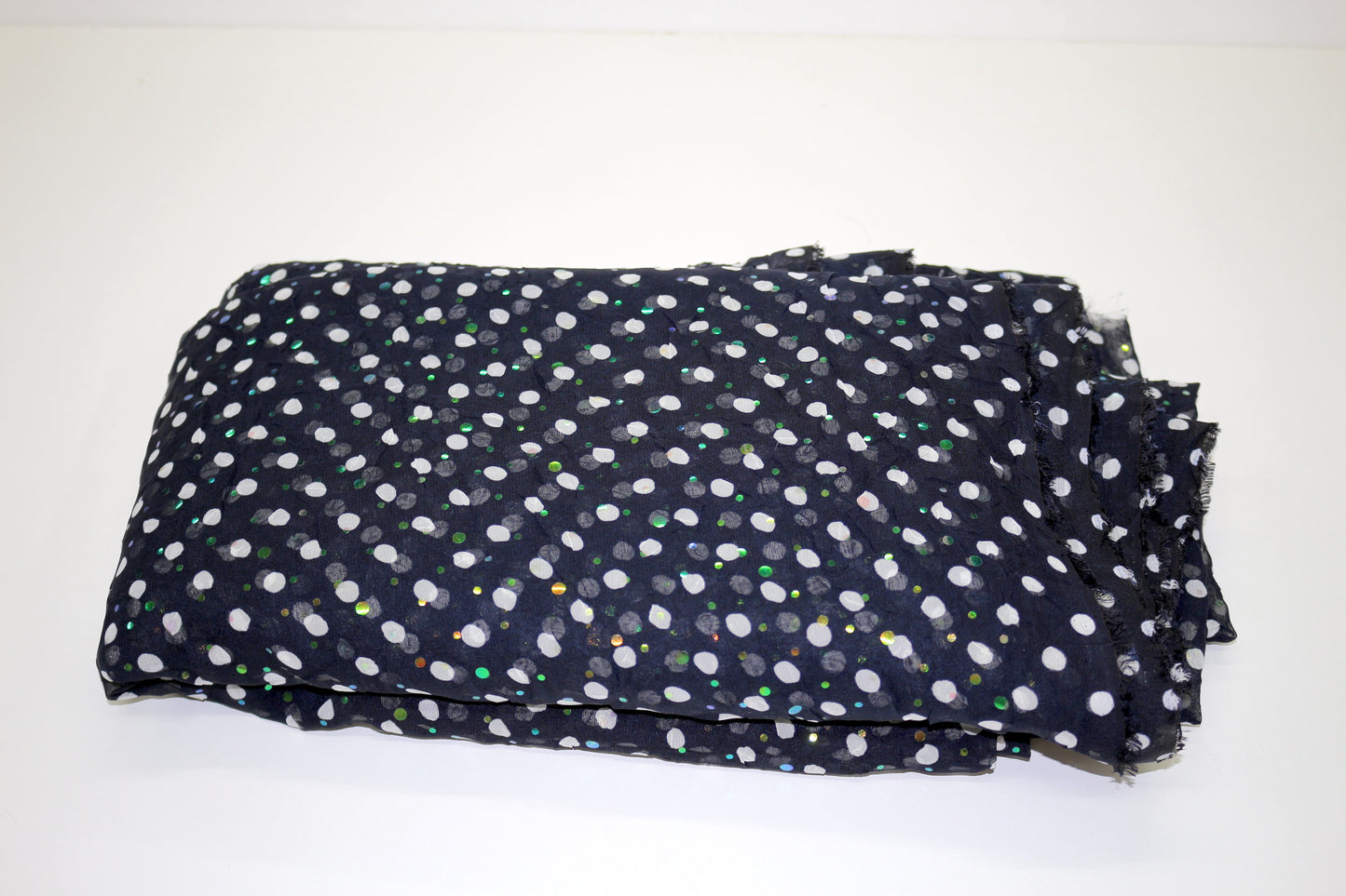 Navy Polka Dot Sheer Fabric with Sequins – 54" x 5.75 Yards | Sparkly & Lightweight
