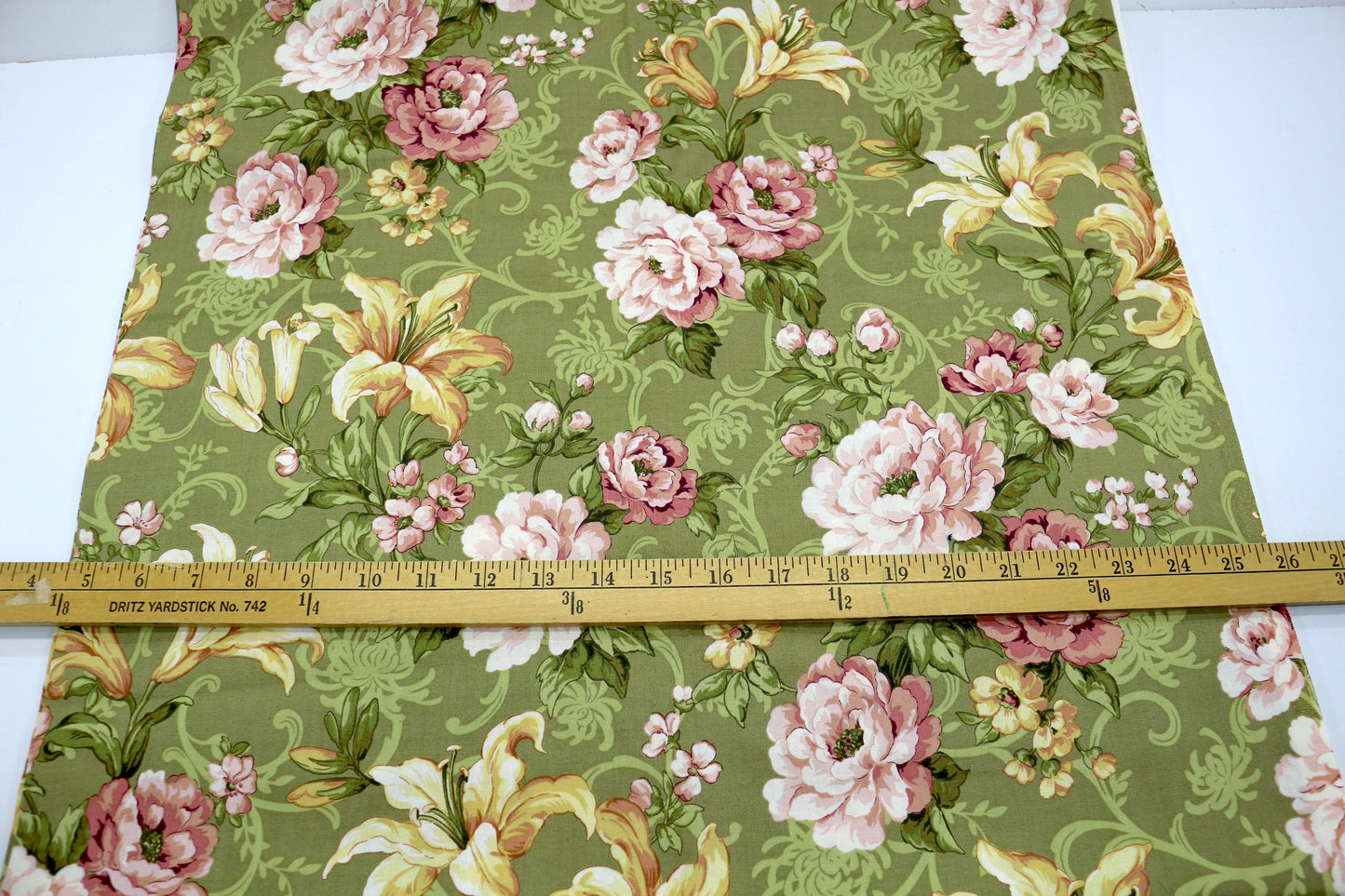 Lily & Peony Cotton Fabric – 43" x 3 Yards | Floral Green Print