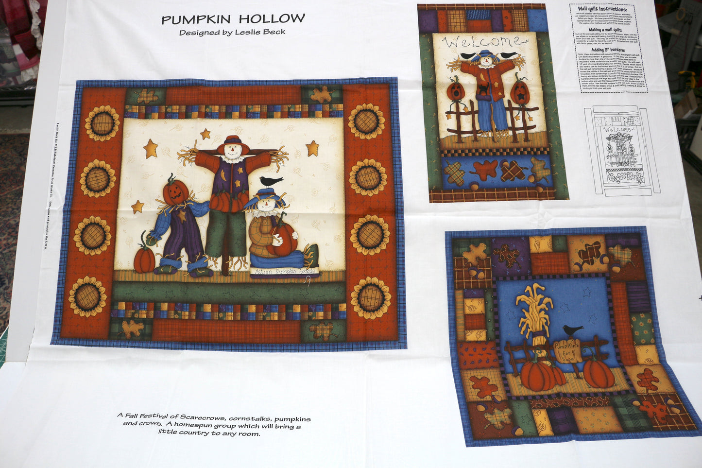 Pumpkin Hollow Quilt Panel – Designed by Leslie Beck | Fall Scarecrow Scene