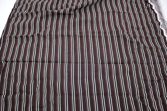 Brown & White Stripe Cotton Blend Fabric – 58" x 1.75 Yards