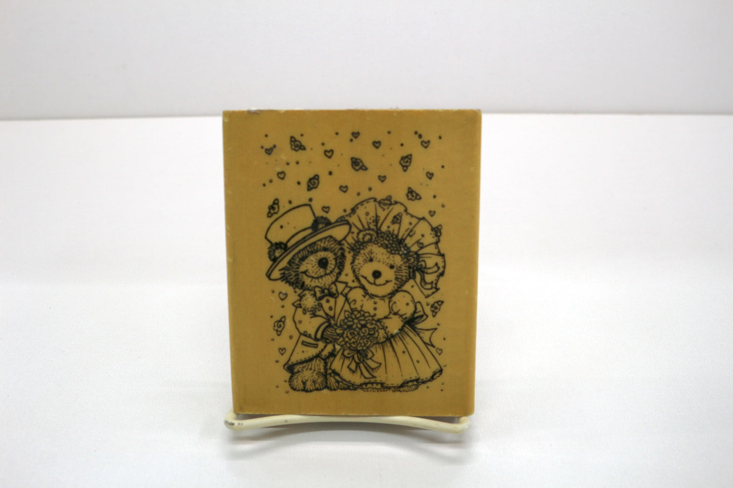 Vintage Wedding Teddy Bear Rubber Stamp – 4.5" x 3.5" – Cute Bride & Groom Stamp for Cardmaking, Scrapbooking, Journals