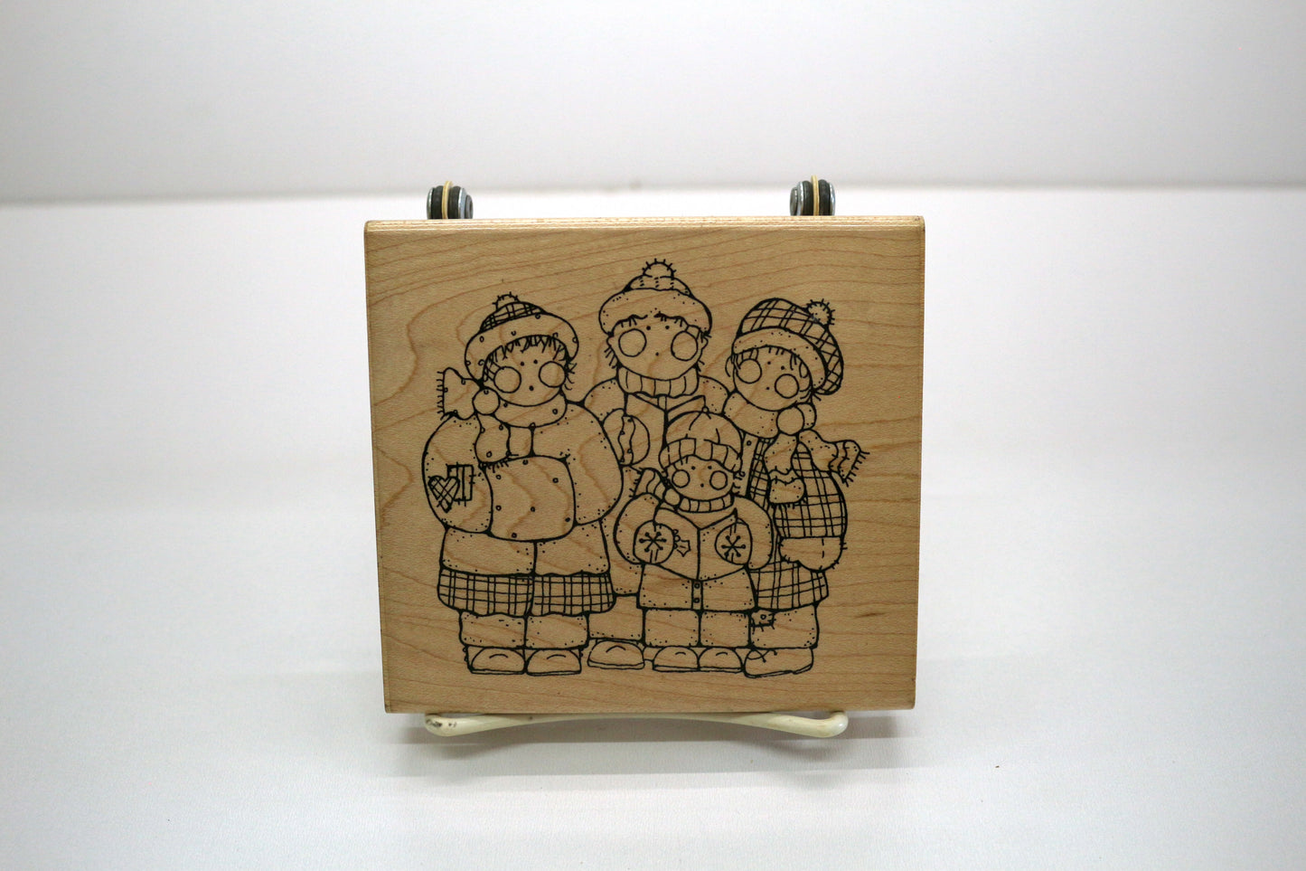 Merry Carolers Rubber Stamp • Large 4.5" x 4" Wood Mounted Stamp • Vintage Winter Caroling Family • Cardmaking, Journals & Holiday Crafts