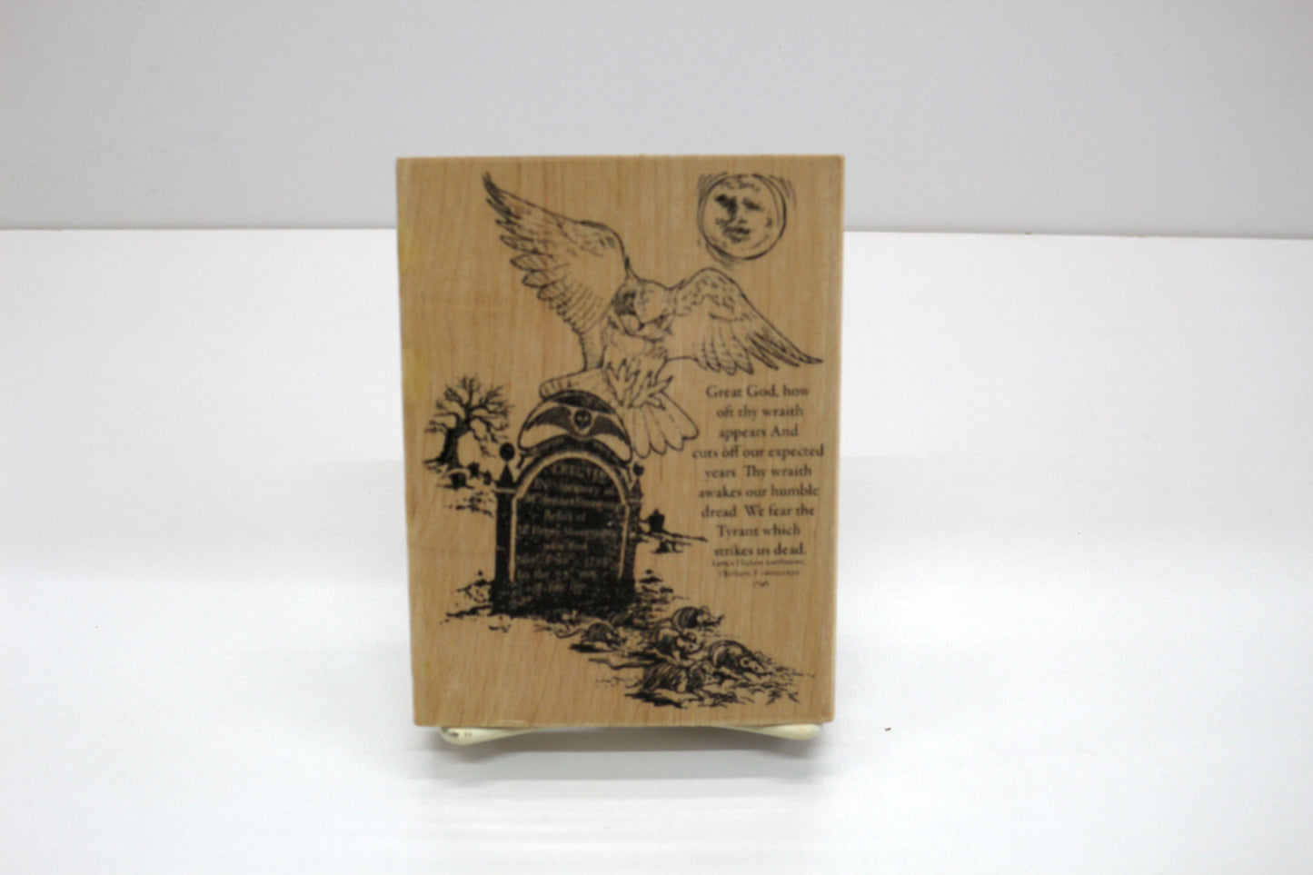 Winged Gravestone Rubber Stamp • Gothic Angel Tombstone Art Stamp • Vintage Wood Mounted Craft Stamp 4” x 5.25” • Halloween, Journaling, Mixed Media