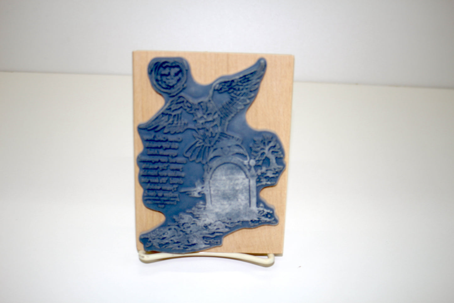 Winged Gravestone Rubber Stamp • Gothic Angel Tombstone Art Stamp • Vintage Wood Mounted Craft Stamp 4” x 5.25” • Halloween, Journaling, Mixed Media