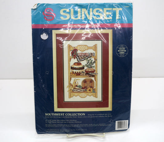 Sunset Southwest Collection Counted Cross Stitch Kit – Complete Vintage Needlework Set, Western Decor Pattern (New Old Stock)