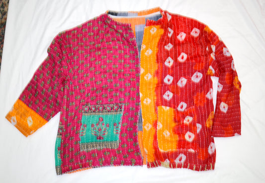 Upcycled Kantha Jacket | Handmade Lightweight Quilt Jacket | One of a Kind Boho Layer | Women’s Up to Size 22