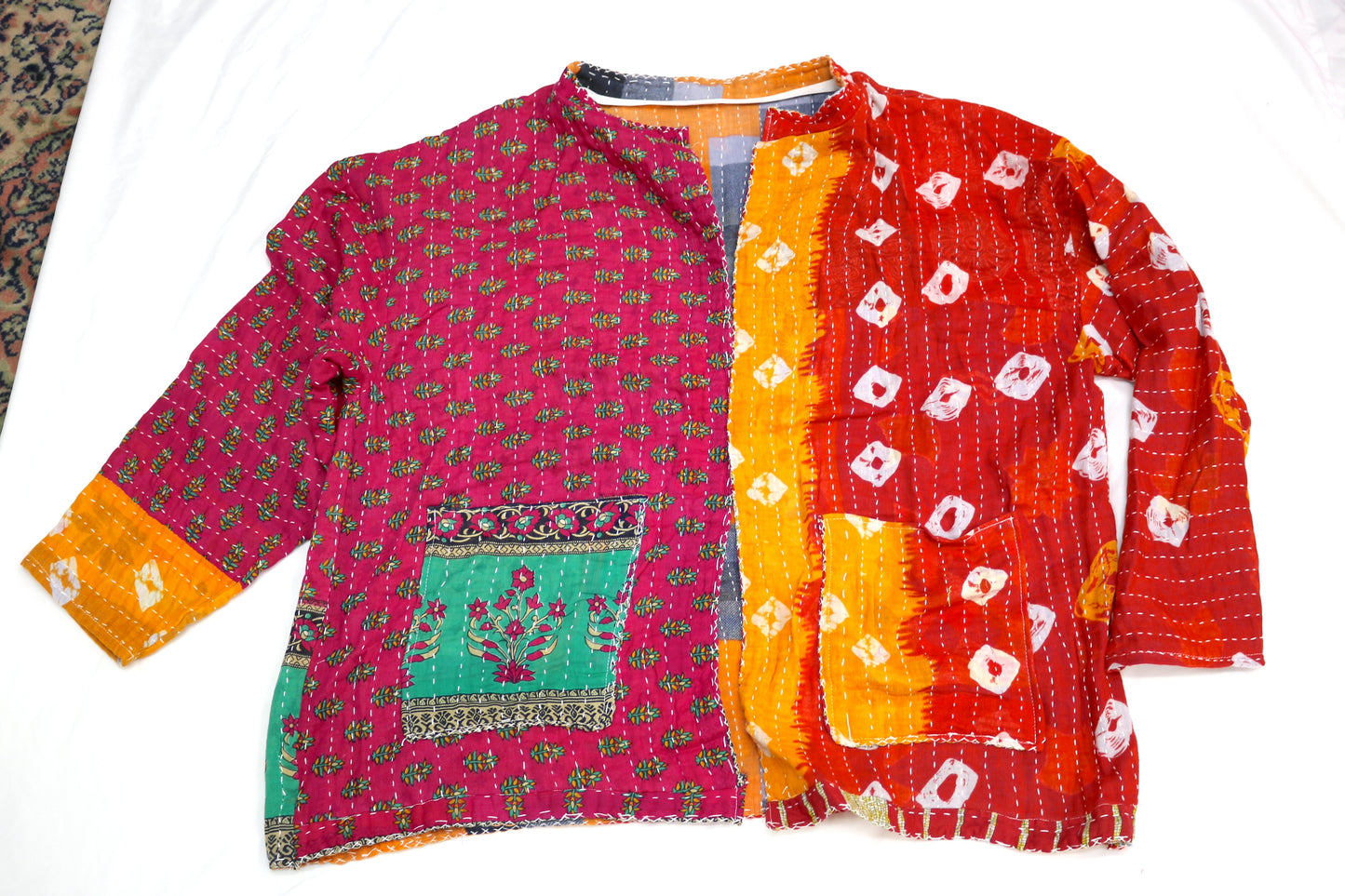 Upcycled Kantha Jacket | Handmade Lightweight Quilt Jacket | One of a Kind Boho Layer | Women’s Up to Size 22