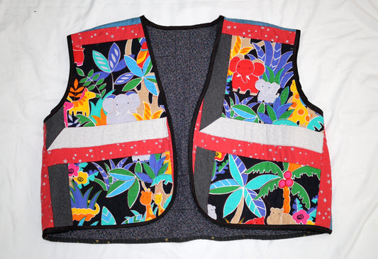 Upcycled Baby Blanket Vest | Handmade Quilted Vest | Playful Animal Print | One of a Kind | Fits Up to Women’s Size 22