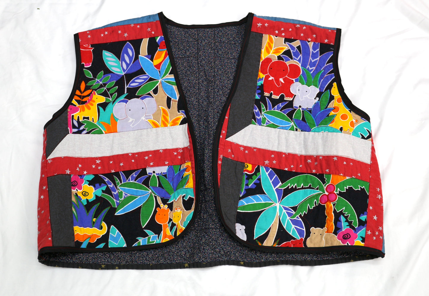 Upcycled Baby Blanket Vest | Handmade Quilted Vest | Playful Animal Print | One of a Kind | Fits Up to Women’s Size 22