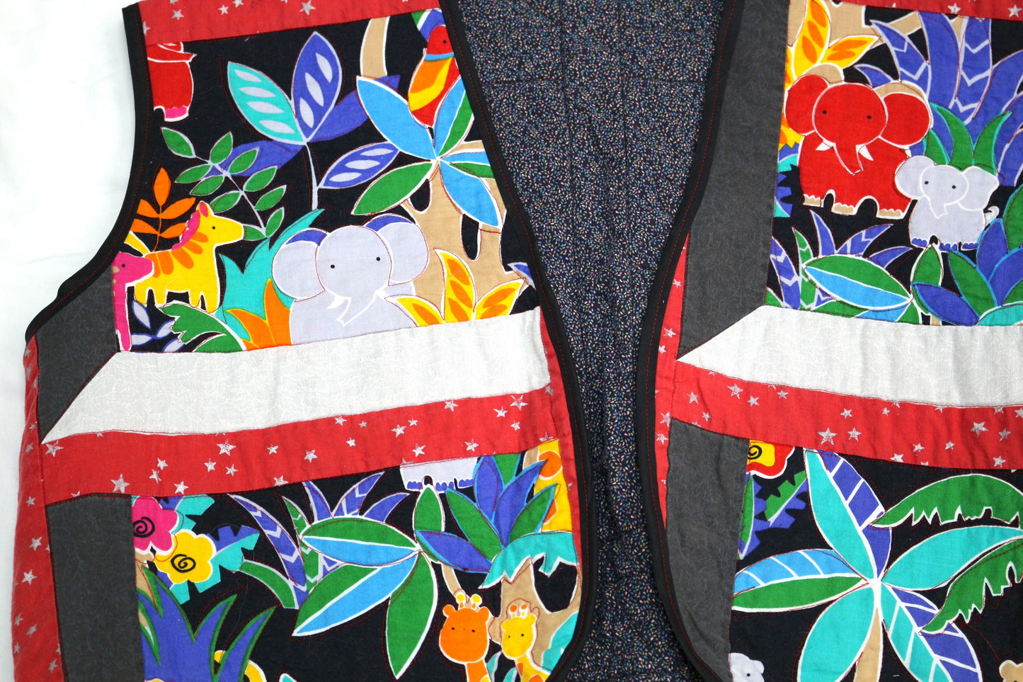 Upcycled Baby Blanket Vest | Handmade Quilted Vest | Playful Animal Print | One of a Kind | Fits Up to Women’s Size 22