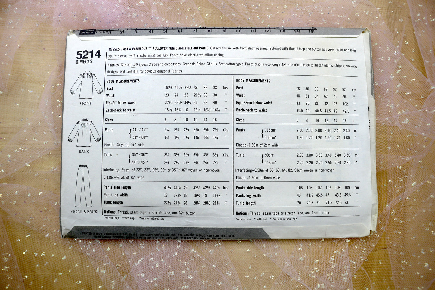 Simplicity 5214 Misses Pull over Tunic and Pull on Pants Sewing Pattern 10-14