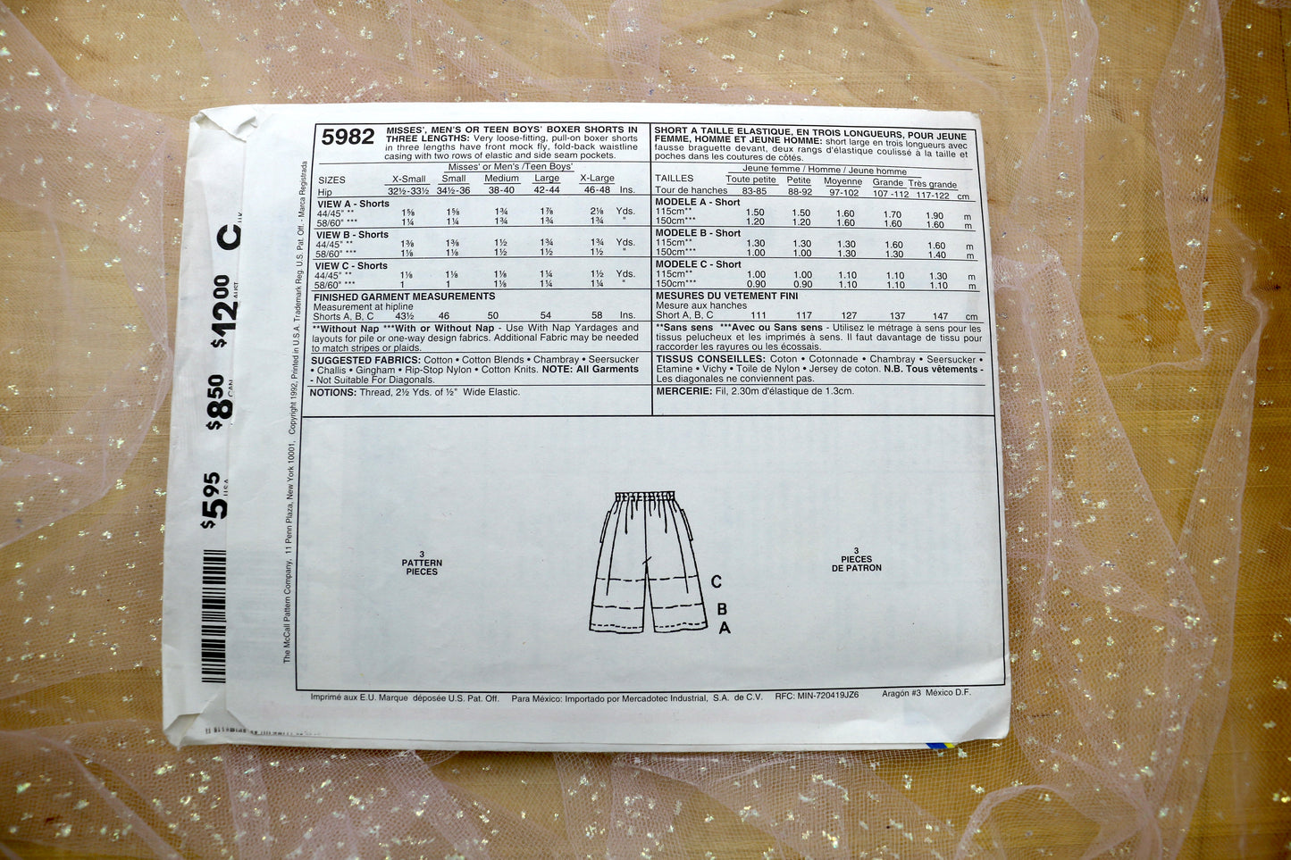 McCalls 5982 Misses', Mens, or Teen Boys' Boxer Shorts in Three Lengths Sewing Pattern