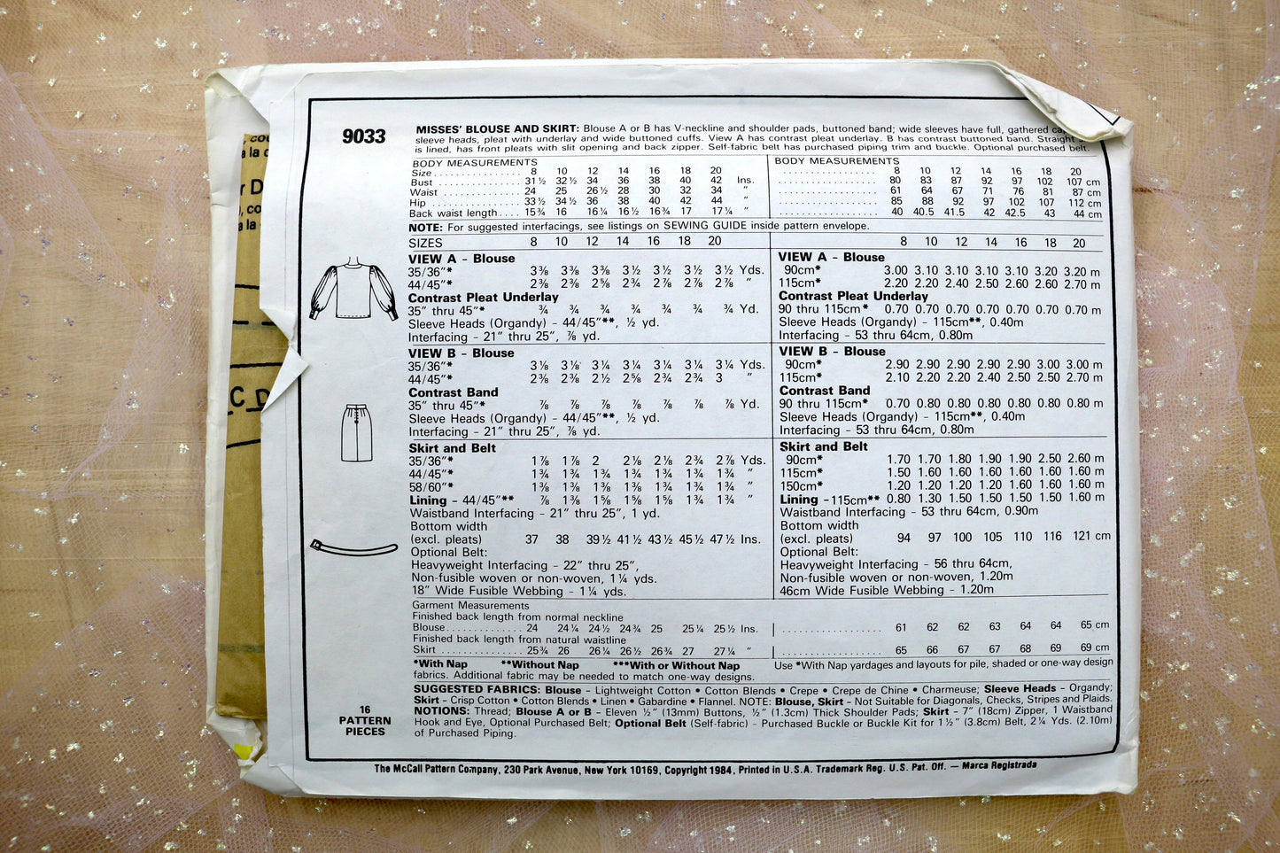 McCalls 9033 Misses' Blouse & Skirt Sewing Pattern 8-20