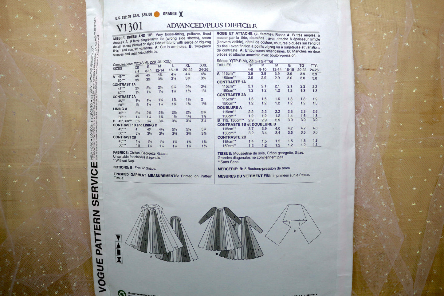 Vogue 1301 Misses' Dress & Tie Sewing Pattern 4-26