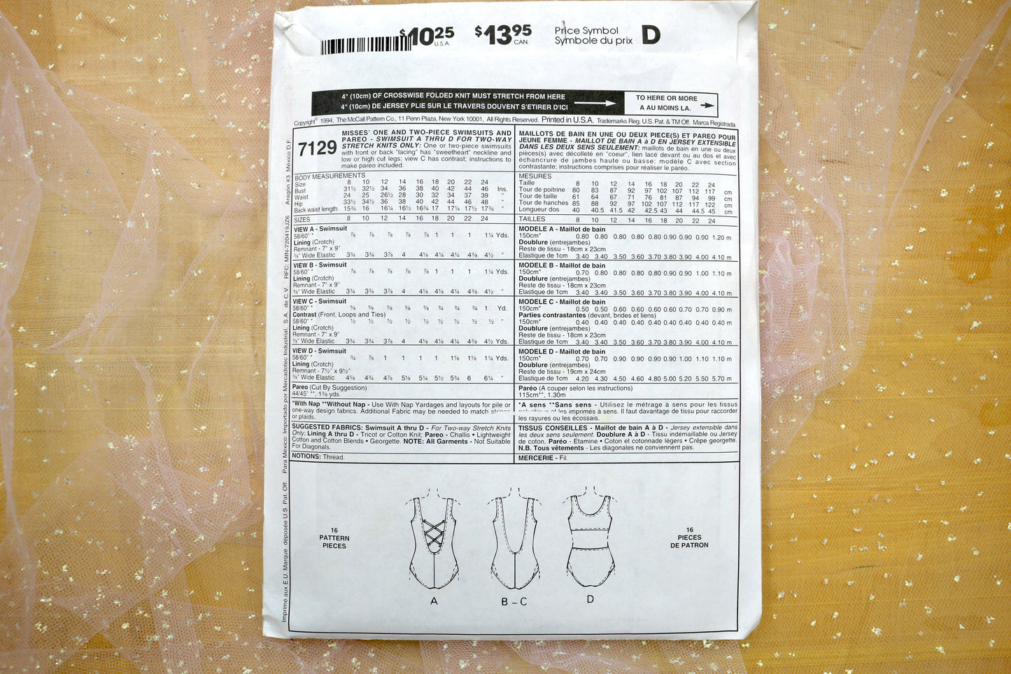 McCalls 7129 Misses One or Two Piece Swimsuits Sewing Pattern 8-24