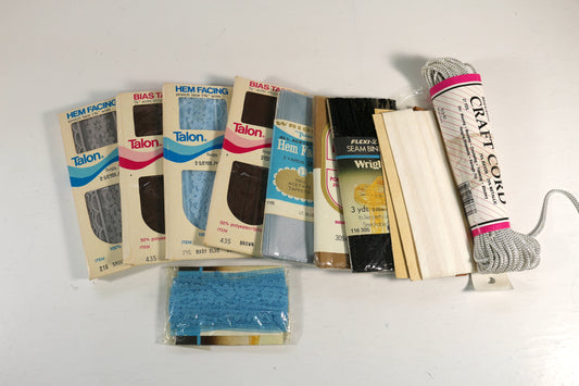 Vintage Sewing Notions Bundle – Hem Facing, Bias Tape, Lace & Trim Assortment