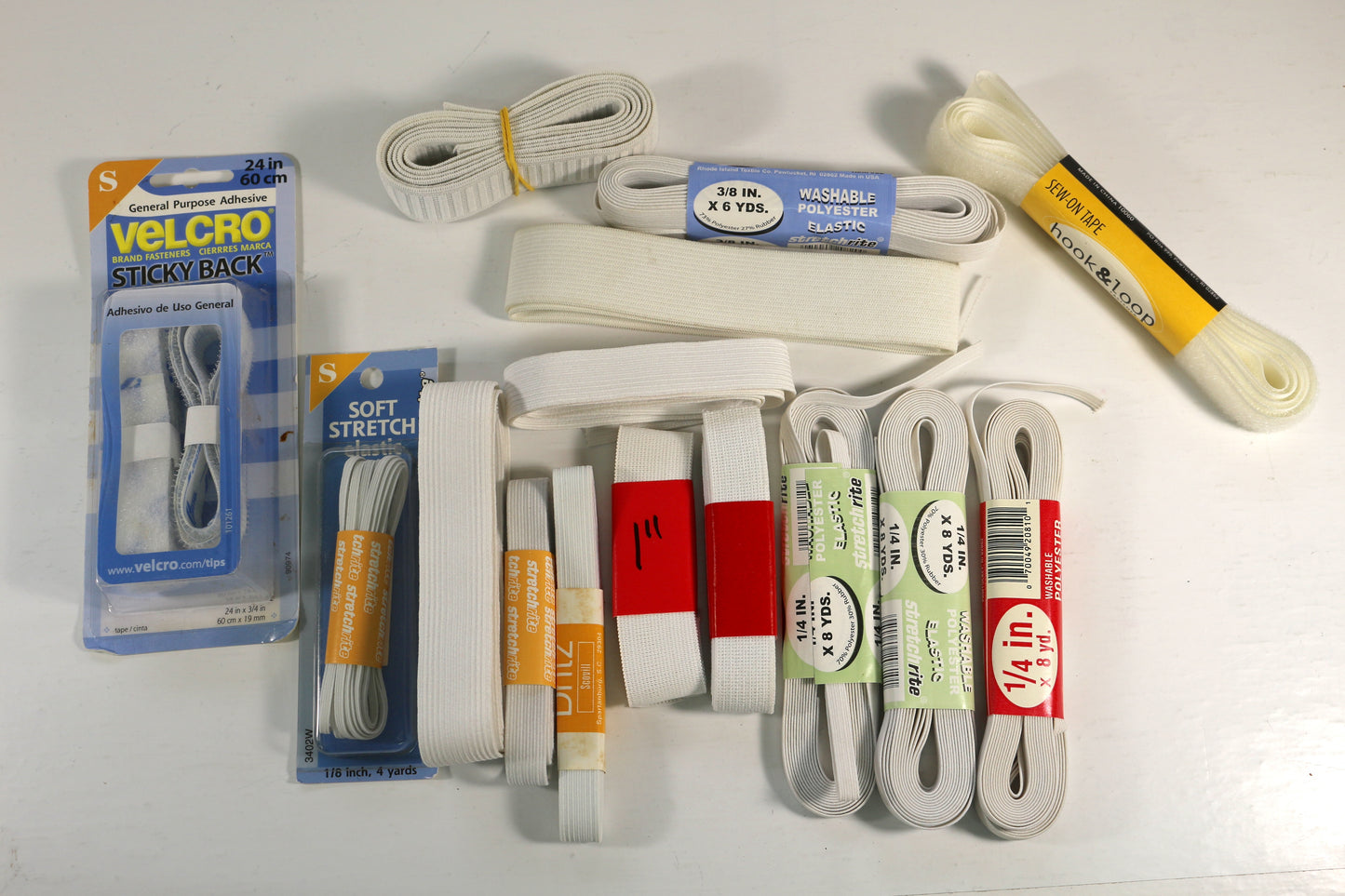 Elastic & Hook-and-Loop Bundle – Mixed White Elastic, Stretch Tape & Velcro Sewing Supplies