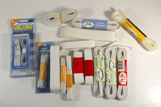 Elastic & Hook-and-Loop Bundle – Mixed White Elastic, Stretch Tape & Velcro Sewing Supplies
