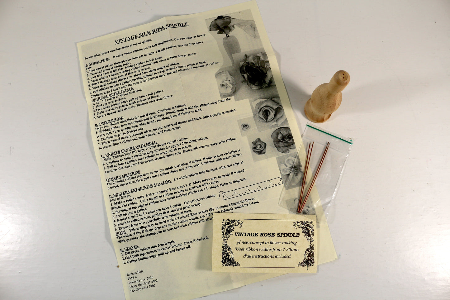 Vintage Silk Rose Spindle – Ribbon Flower Making Tool with Instructions