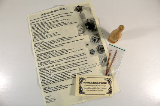 Vintage Silk Rose Spindle – Ribbon Flower Making Tool with Instructions
