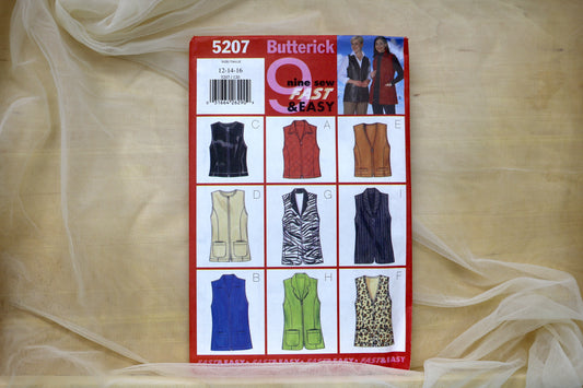 Butterick 5207 Misses Petite Vest Sewing Pattern size- 12-16