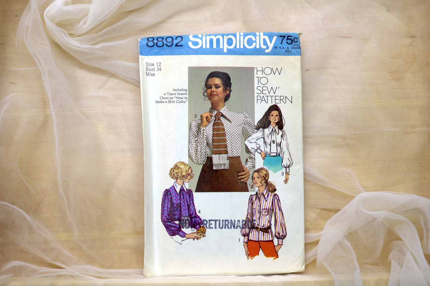 Simplicity 8892 Misses Blouse and Tie Sewing Pattern size- 12 Bust 34
