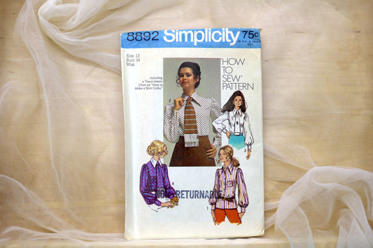 Simplicity 8892 Misses Blouse and Tie Sewing Pattern size- 12 Bust 34