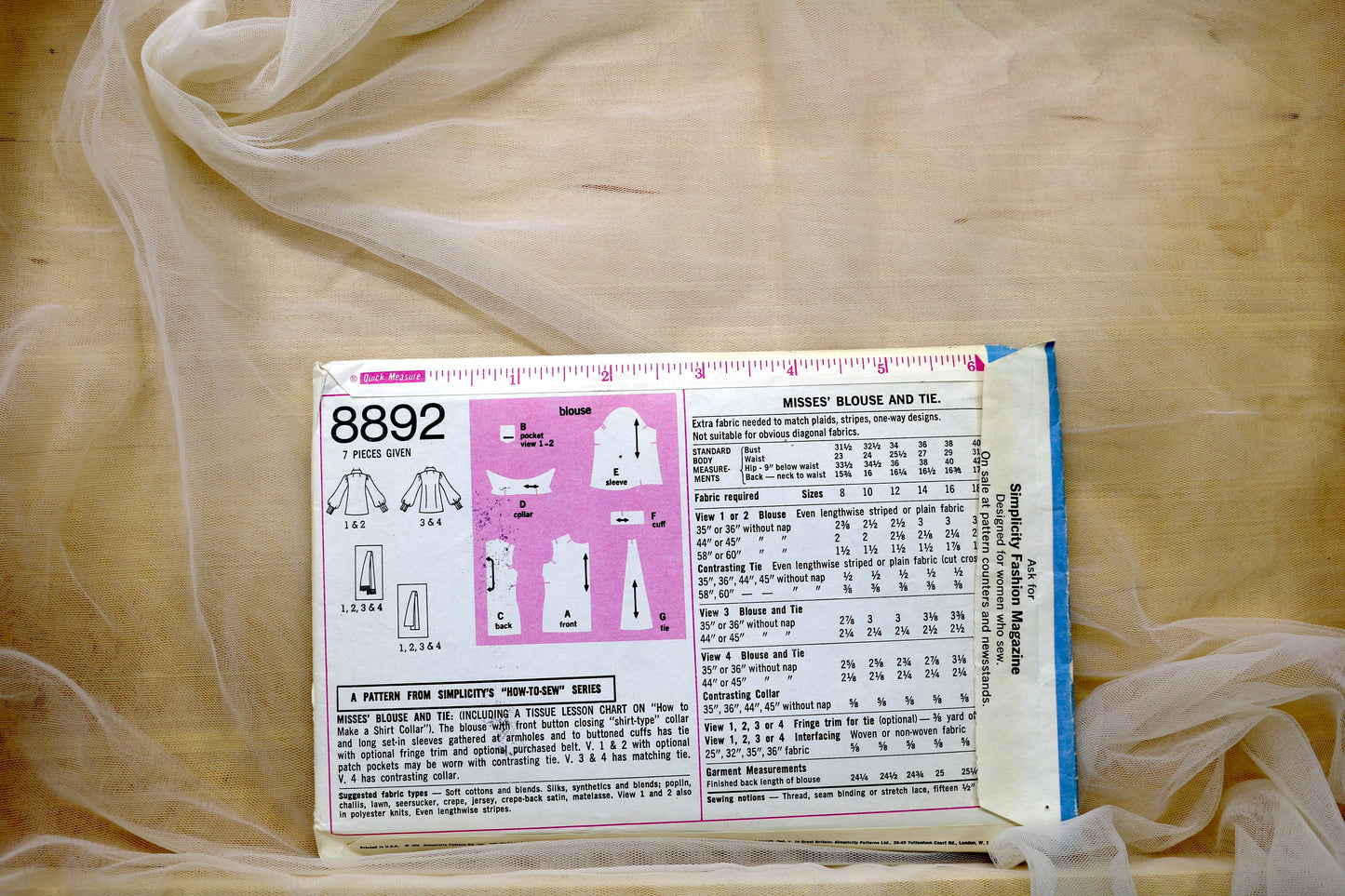 Simplicity 8892 Misses Blouse and Tie Sewing Pattern size- 12 Bust 34