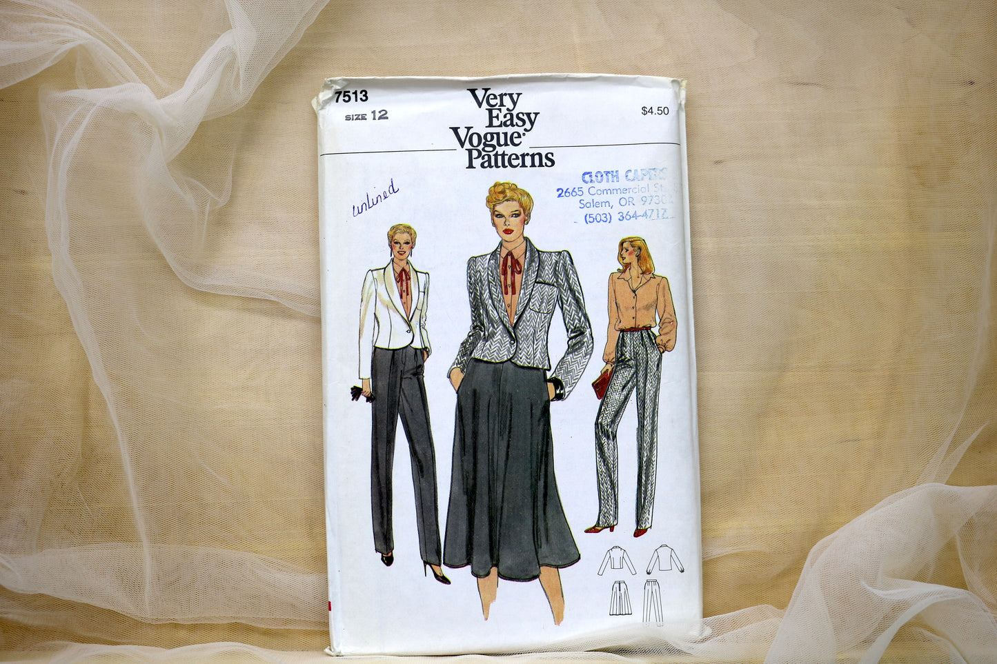 Vogue 7513 Misses Jacket, Pants and Top Sewing Pattern size- 12
