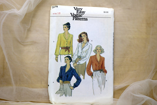 Vogue 7274 Misses Top, Blouse Sewing Pattern size- 12