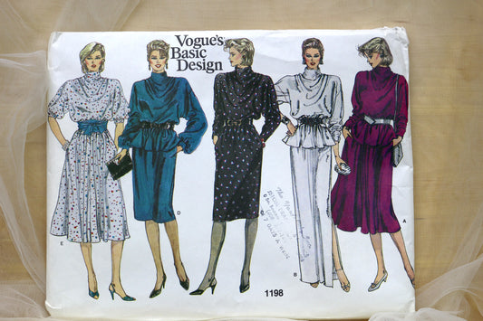 Vogue 1198 Misses Dress, Top & Skirt Sewing Pattern size 8-18