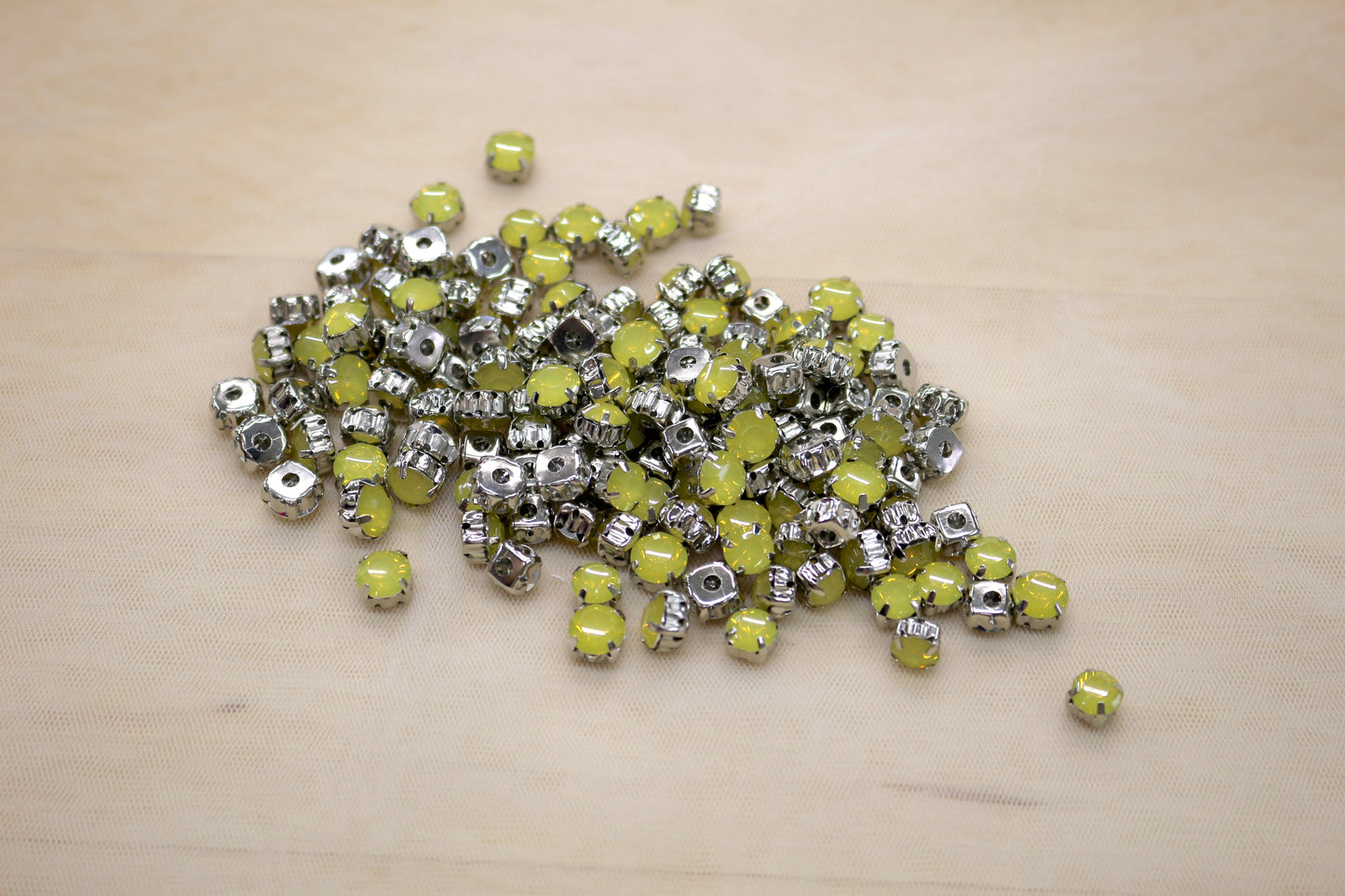 Yellow Opalescent Sew-On Rhinestones – Small Round, Silver Setting