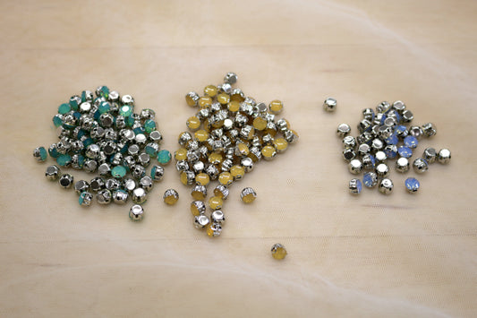 Mixed Opalescent Sew-On Rhinestones in Silver Settings | Small Craft & Embellishment Lot