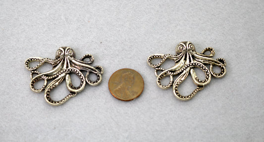Octopus Charms Set of 2 | Silver Tone Ocean Pendants | Jewelry Making Supplies