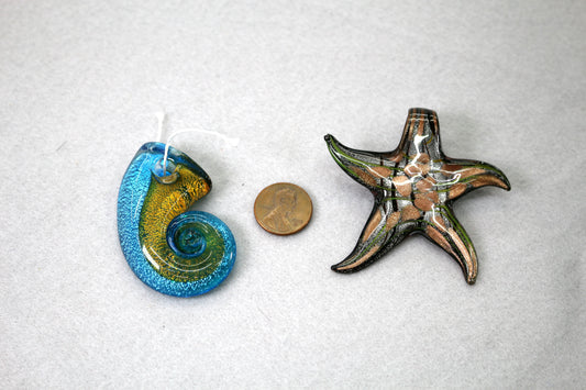 Glass Seahorse & Starfish Pendants Set | Ocean Jewelry Focals | Coastal Craft Supplies
