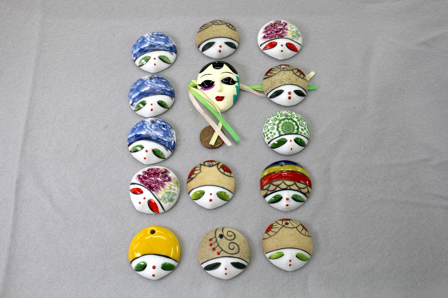 Ceramic Face Pendants Bundle | Hand Painted Beads | Art Jewelry Supplies