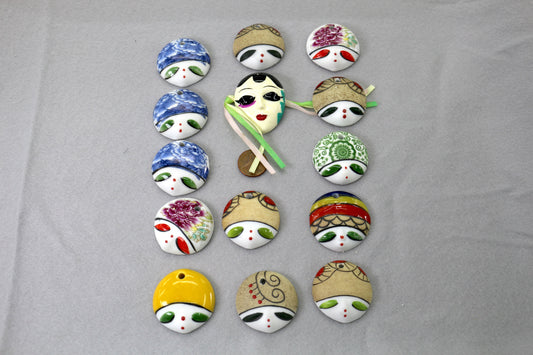 Ceramic Face Pendants Bundle | Hand Painted Beads | Art Jewelry Supplies