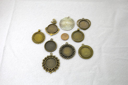 Antique Bronze Pendant Trays Bundle | Cabochon Settings | Jewelry Making Supplies
