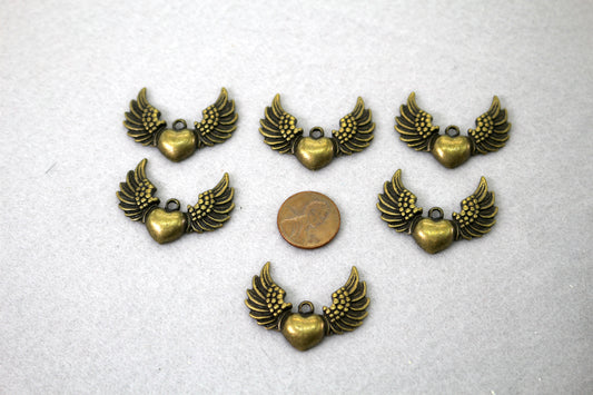 Winged Heart Charms Bundle | Antique Bronze Connectors | Jewelry Making Supplies