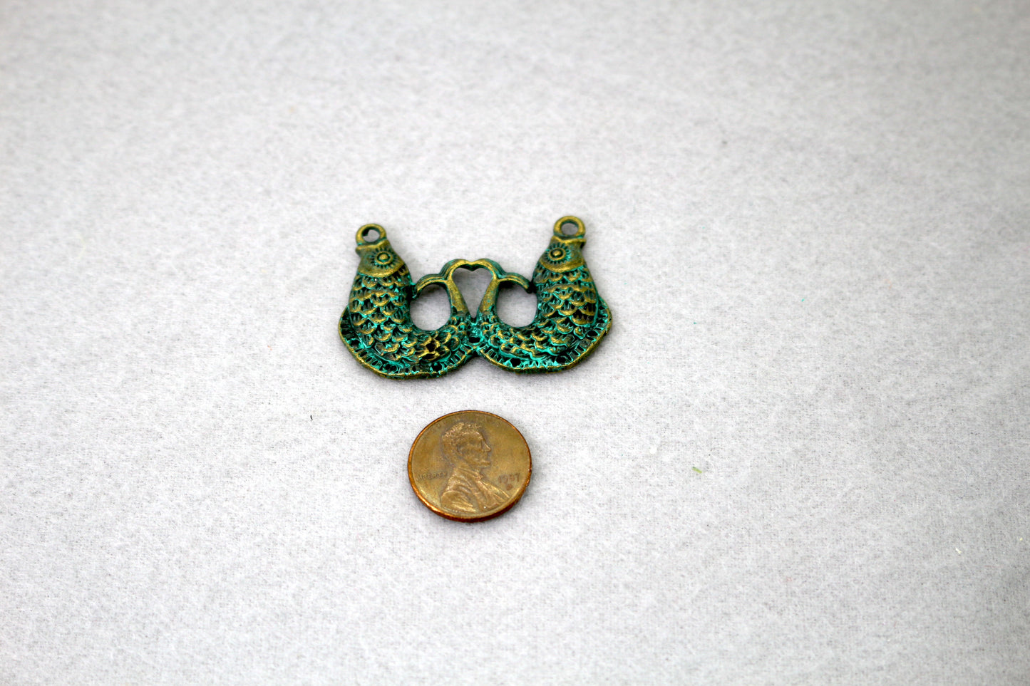 Verdigris Fish Connector | Patina Double Fish Charm | Jewelry Making Supply