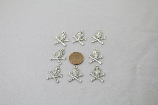 Skull & Crossbones Charms | Pirate Style Jewelry Findings | Silver Tone Pendant Set