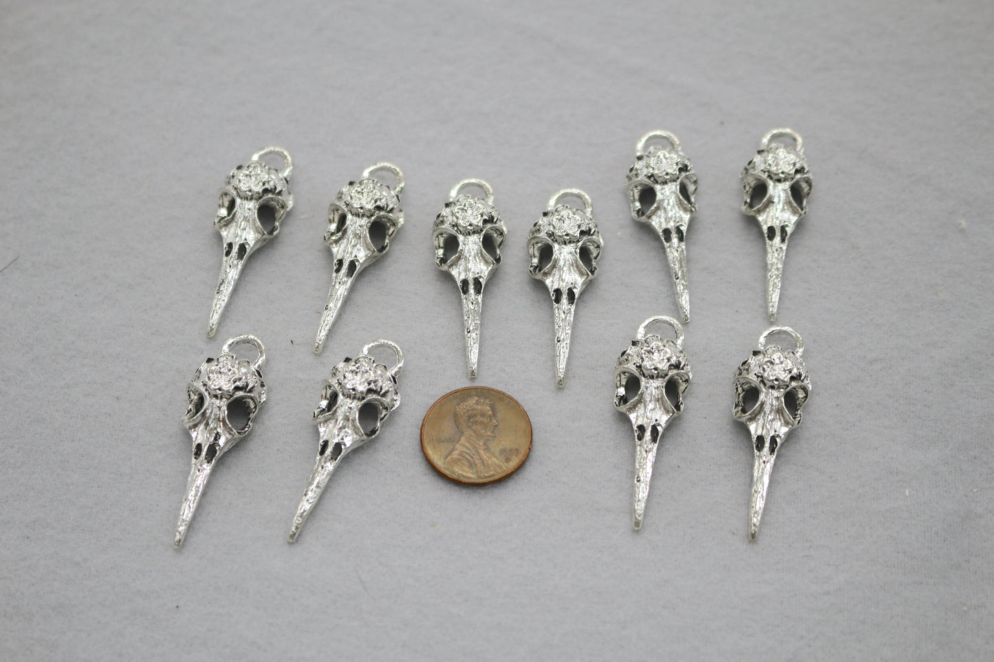 Bird Skull Charms | Silver Raven Style Pendants | Jewelry Making Supply