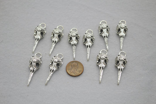 Bird Skull Charms | Silver Raven Style Pendants | Jewelry Making Supply