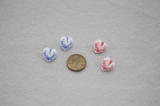 Floral Heart Plastic Buttons | Cottage Style Sewing Buttons | Red & Blue