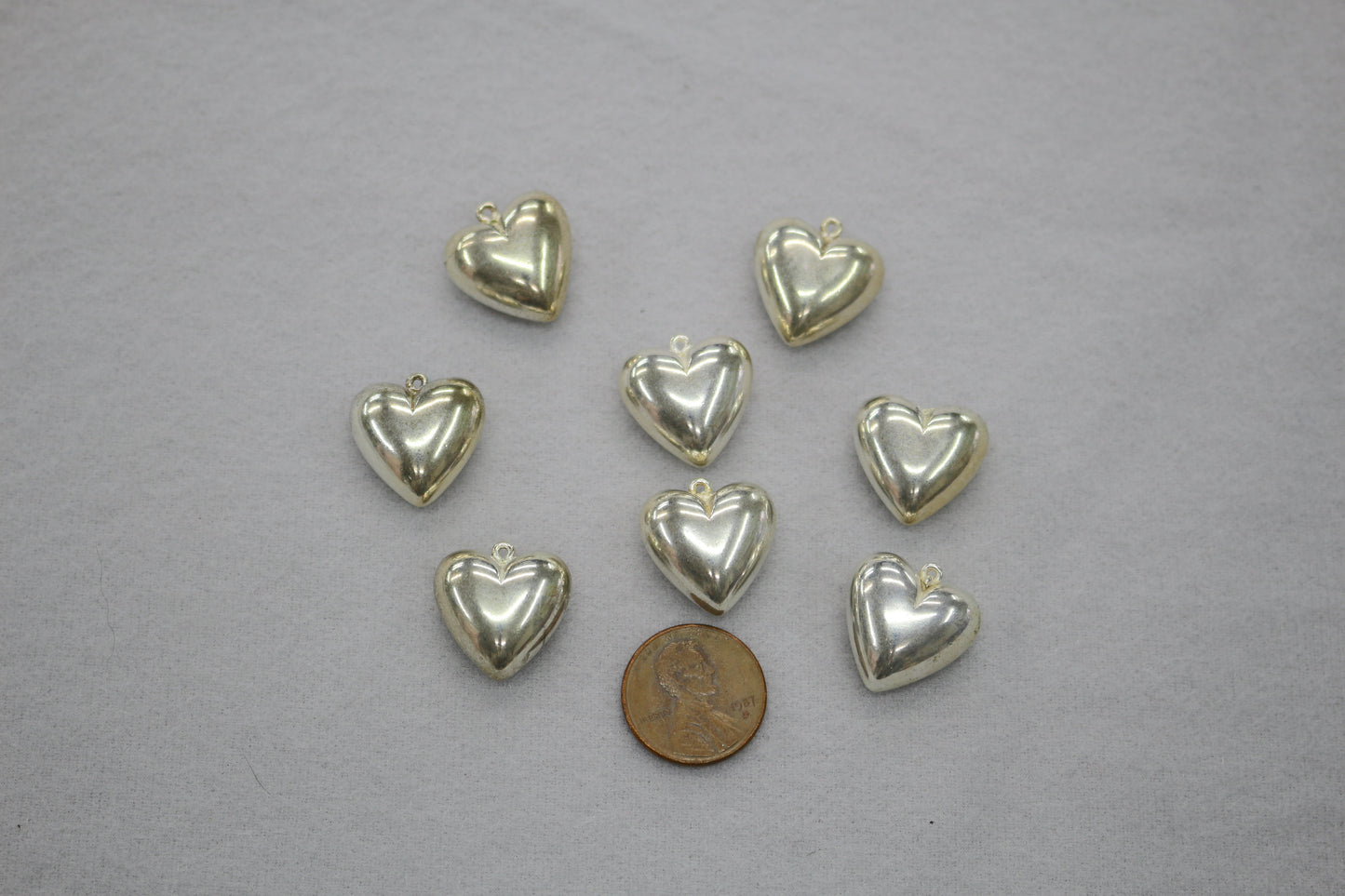 Puffy Silver Heart Charms | Metallic Heart Pendants | Jewelry Making Supply