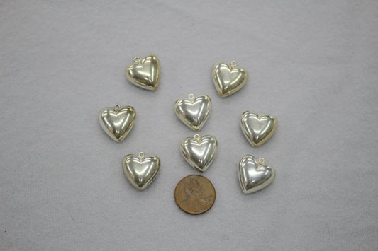 Puffy Silver Heart Charms | Metallic Heart Pendants | Jewelry Making Supply
