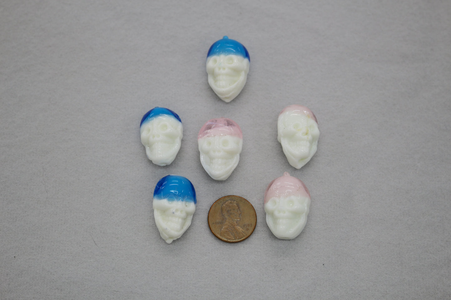 Glass Skull Beads | Pink & Blue Skull Charms | Jewelry Making Supply