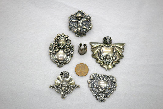 Ornate Silver Findings Bundle | Cherub & Baroque Metal Pieces | Jewelry and Mixed Media Supply